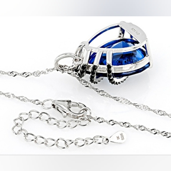 NWT Pear Blue Lab Spinel In Rhodium Sterling Silver Pendant/ Chain 14.62 Ctw - Picture 4 of 5
